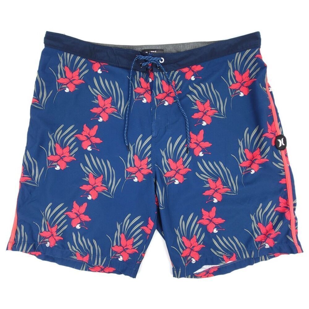 HURLEY Phantom MALIBU 20 Surf Shorts Hybrid Swim Trunks 8" Volley Navy Floral 38